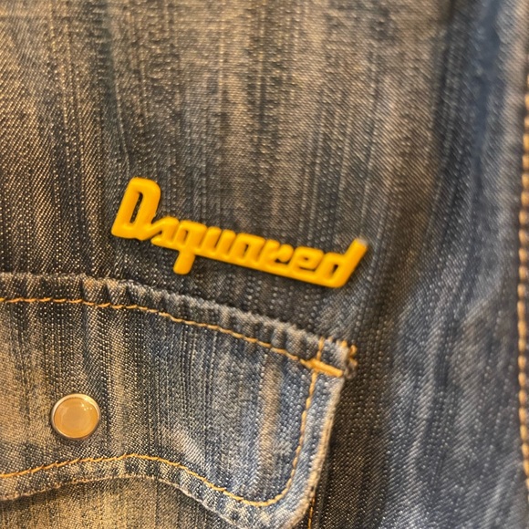 Distressed denim and leather high end Dsquared run way shirt - Picture 8 of 9